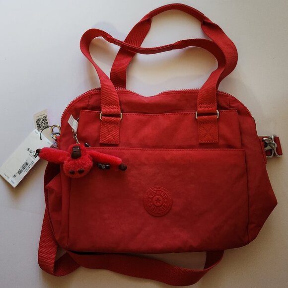 Kipling Felicity Crossbody Shoulder Bag Tote Berry Blitz Color With Monkey Charm - Picture 1 of 9